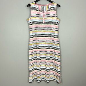 Striped Sleeveless Midi Dress in Pastel Pink, Yellow & Blue